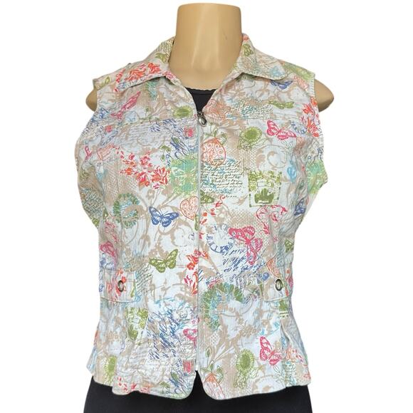 Christopher & Banks Multicolor Butterfly Print Zip Front Vest Top S - Picture 1 of 9